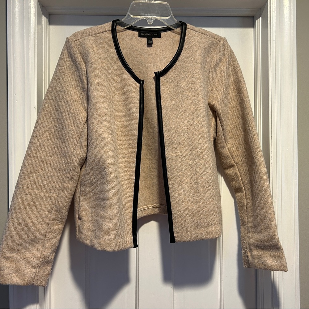 Banana Republic Women's Cream Jacket with Faux Leather Black Trim